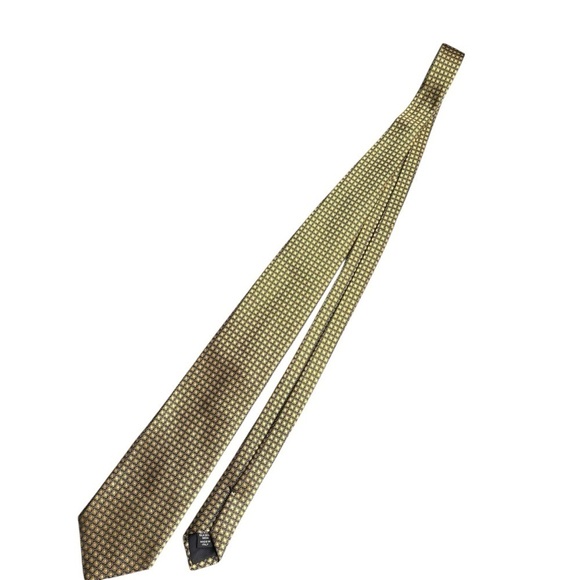 ERMENEGILDO ZEGNA Gold and Black Jacquard Printed Silk Tie Made In Italy - Picture 2 of 7